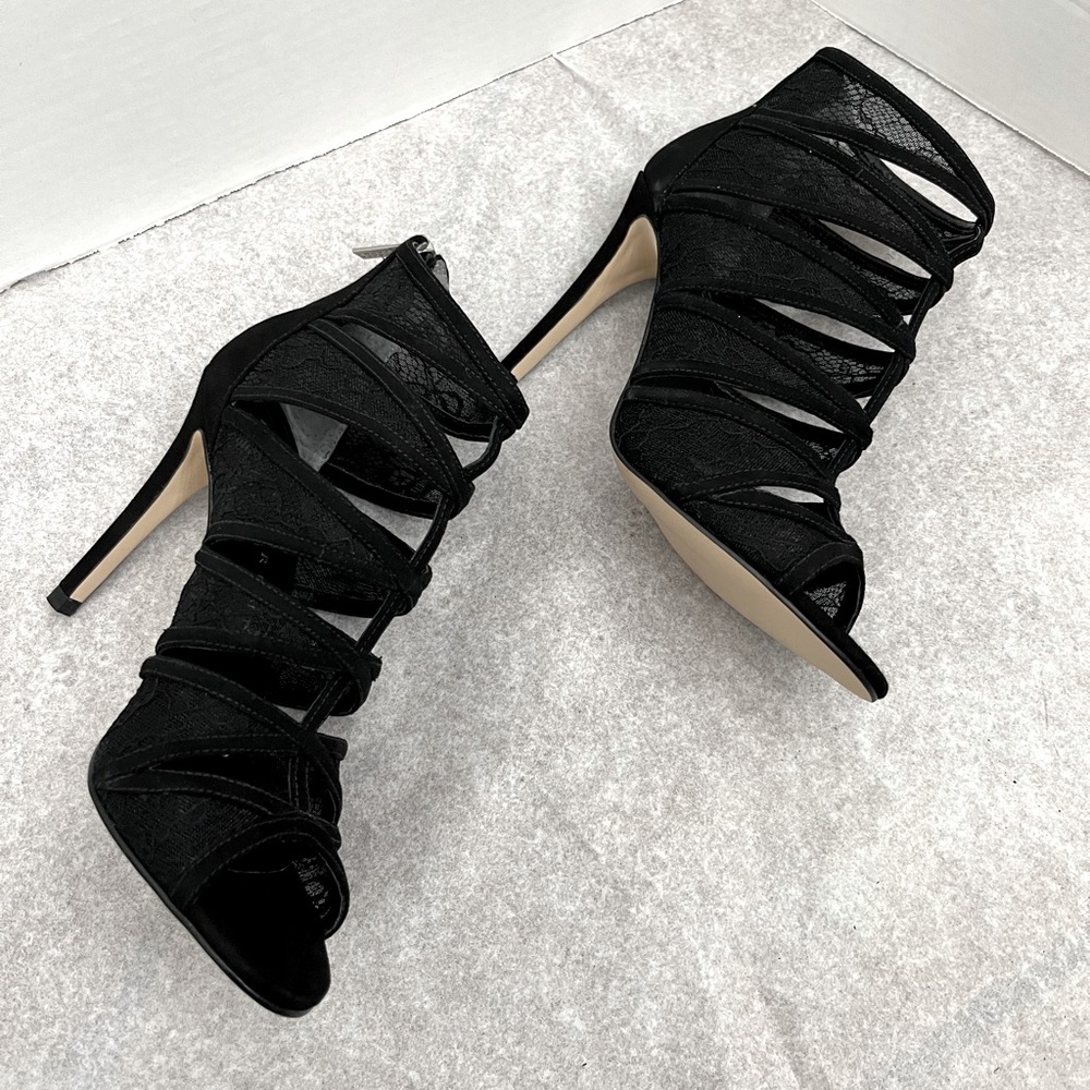 Ivanka Trump Black Lace Cutout Stiletto Sandals - Picture 12 of 12